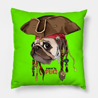 Portrait of a Pug in Pirate hat, bandana and with a dreadlocks Pillow