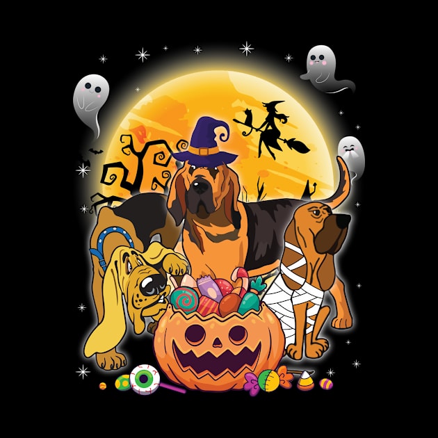 Bloodhound Dog Mummy Witch Moon Ghosts Happy Halloween Thanksgiving Merry Christmas Day by joandraelliot