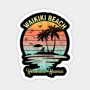 Family Vacation Retro  Honolulu Hawaii Waikiki Beach Magnet