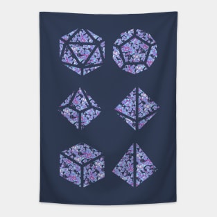 Neon Blue and Purple Gradient Rose Vintage Pattern Silhouette Polyhedral Dice - Dungeons and Dragons Design Tapestry