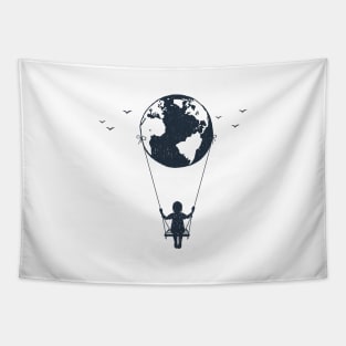 Earth, Girl On A Swing. Creative Illustration Tapestry