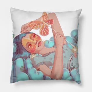 Spring goddess in the clouds with a butterfly Pillow