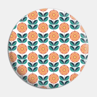 Retro Geometric Flower Pattern 5 in Yellow, Orange and Teal Pin