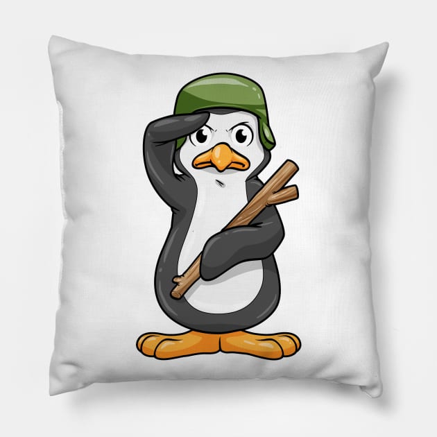 Penguin as soldier with helmet and military salute Pillow by Markus Schnabel