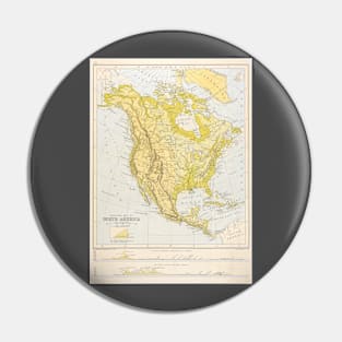 Antique Map of North America with USA, Mexico and Canada Pin