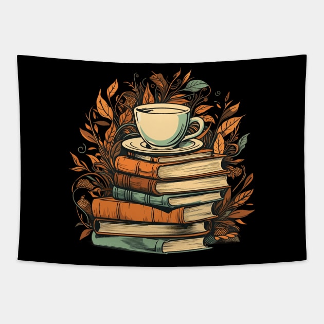 Coffee And Books with Floral Elements Tapestry by MetaBrush