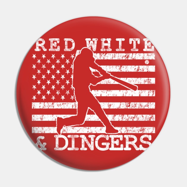 Red White and Dingers American Flag USA Baseball Softball Fan Pin by TeeCreations