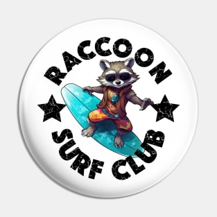 Raccoon Surfing - Surf Club (Black Lettering) Pin