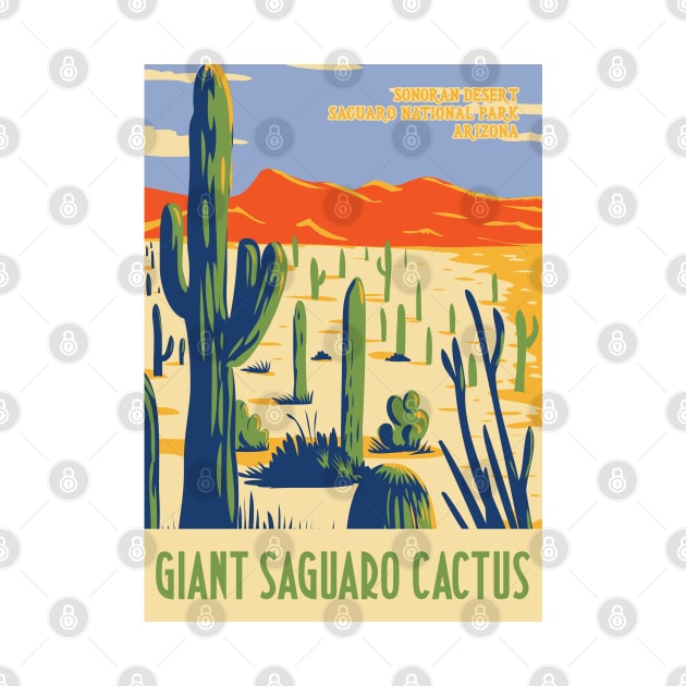 WPA poster of Saguaro NP with giant Saguaro in Sonoran Desert, Pima County, Arizona, USA by JohnLucke