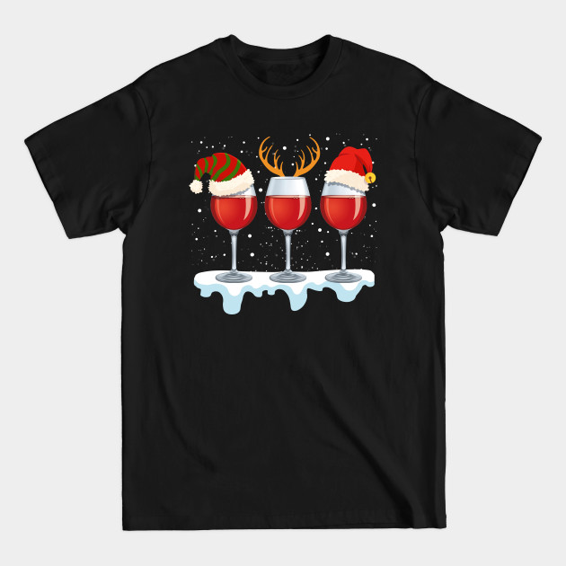 Discover Wine glass wearing santa hat reindeer horn chirstmas gift for wine lover - Christmas Wine - T-Shirt