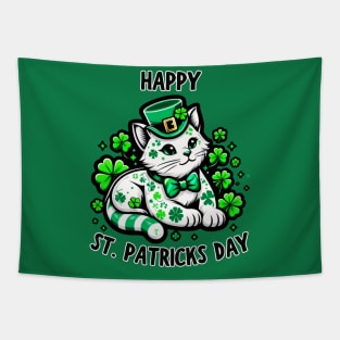 Shamrock Irish Cat Graphic Saint Patrick Day for Cat Lovers Tapestry