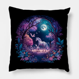 Magic of Unicorns and Blossoms For Unicorn Lovers And Flower Garden Pillow