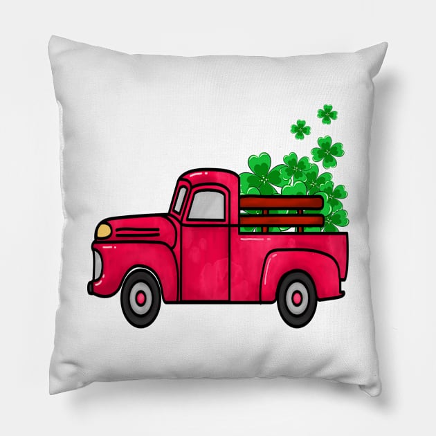 PINK St Patricks Day Kids Truck with shamrock Pillow by lunamoonart