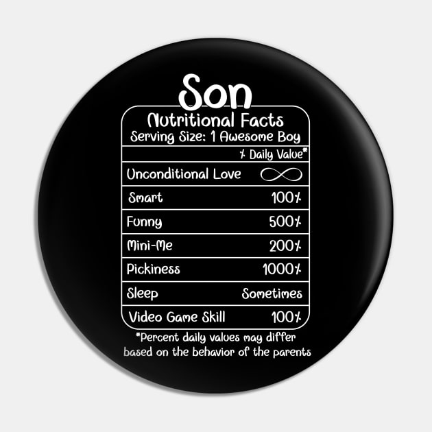 Son Nutritional Facts (for Dark Shirts) Pin by LeslieMakesStuff