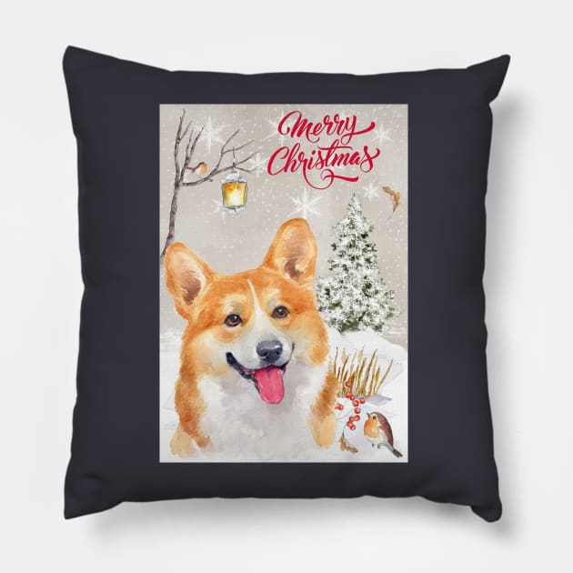 Welsh Pembroke Corgi Merry Christmas Santa Dog Pillow by Puppy Eyes
