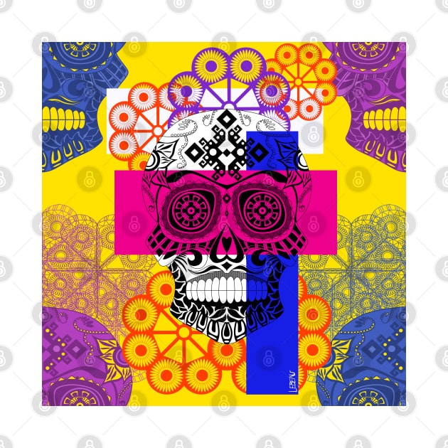 calavera picnic aesthetic wallpaper in ecopop ñanduti floral art by jorge_lebeau