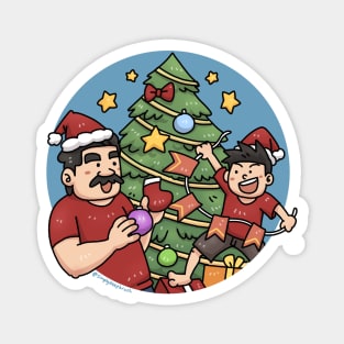 Dad and Son Christmas Tree Cartoon Magnet