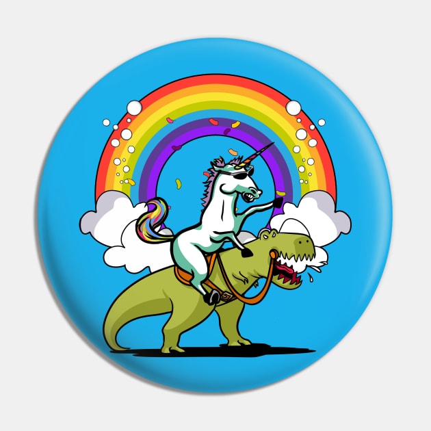 Unicorn Riding T-Rex Dinosaur Party Pin by underheaven