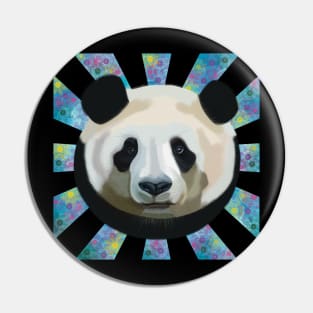 Striking Panda bear on Blue Bubble patterned sun rays Pin