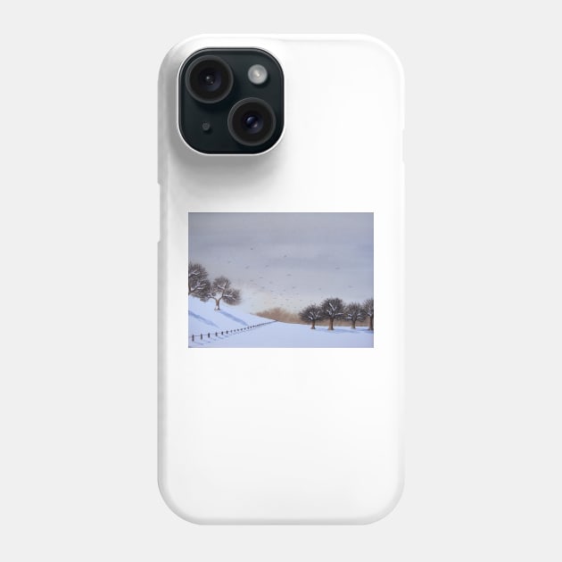 Rural landscape snow scene at christmas Phone Case by pollywolly