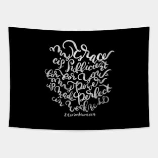 My Grace is Sufficient - 2 Corinthians 12:9 /  White on Black Tapestry