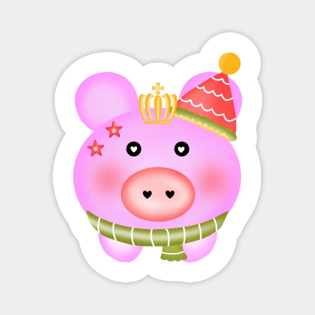 Cute christmas pig Magnet by Onanong art design shop.