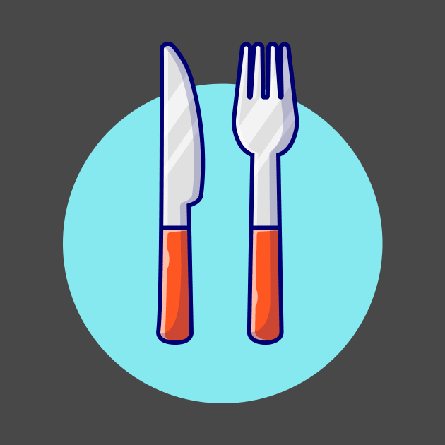 Fork And Knife Cartoon Vector Icon Illustration by Catalyst Labs