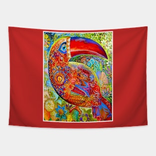 Toucan :  Abstract Colorful Flowered Pop Art Bird Print Tapestry