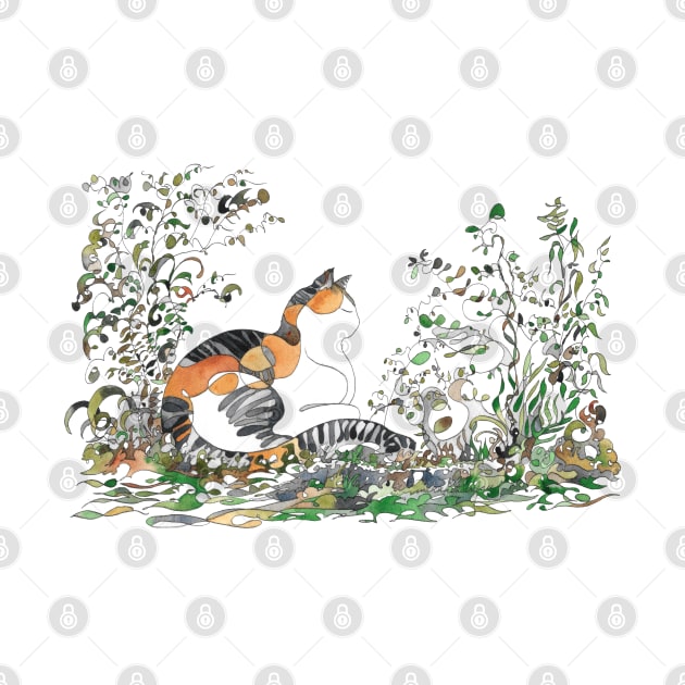 Calico Cat In The Garden by merahituhijau