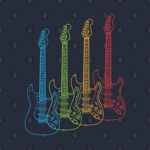 Four S-Style Electric Guitar Outlines Multi Color by nightsworthy