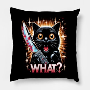 Cat What Funny Black Cat Shirt, Murderous Cat With Knife Pillow