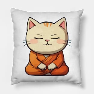 Cute Meditating Cartoon Monk Cat Pillow