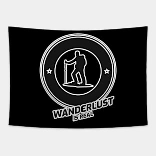 Wanderlust Is Real - Mountain Hiker With Black Text Design Tapestry