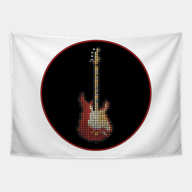 Tiled Pixel 1965 Lenny Guitar in a Black Circle Tapestry by gkillerb