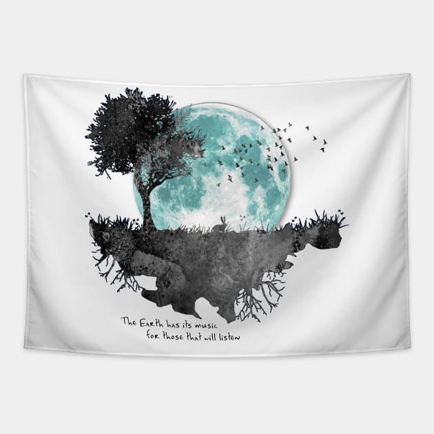 Earth Music - Moon Gazing Rabbit Tapestry by The Blue Box