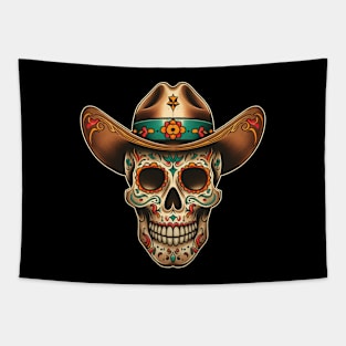 Sugar skull with cowboy hat Tapestry