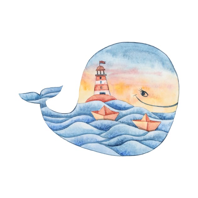 Watercolor cute whale illustration by tiana geo