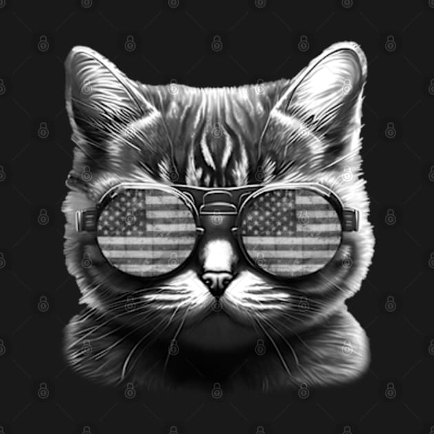 Cool cat with sunglasses and American flag by IDesign23