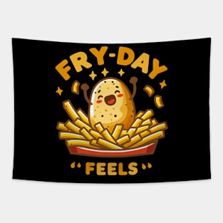 Fry Day Feels | Cute potato with text Friday feels | Funny Potato Puns Tapestry