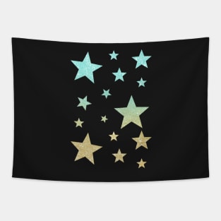 Teal Gold Ombre Faux Glitter Stars Tapestry