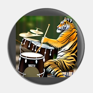 A Tiger Playing The Drums Pin