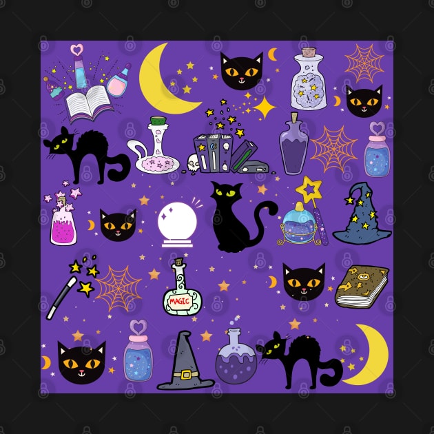 Black Cat Black Magic_Purple Background by leBoosh-Designs