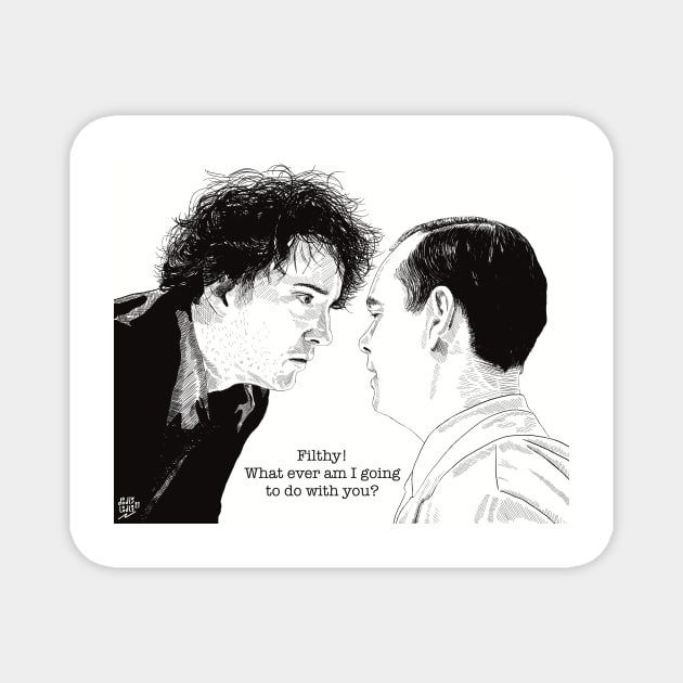 Bernard Black and the cleaner, Black Books, Grapes of Wrath. Magnet by DoodlerLoodles