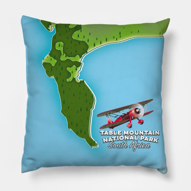 Table Mountain National Park South Africa map Pillow by nickemporium1