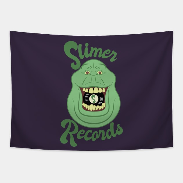 Slimer Records (Full Color) (Ghostbusters) Tapestry by PlaidDesign