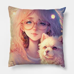 Anime girl and her cute Puppy Pillow