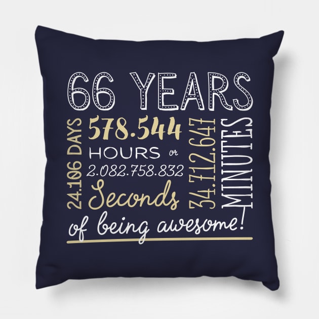 66th Birthday Gifts - 66 Years of being Awesome in Hours & Seconds Pillow by BetterManufaktur