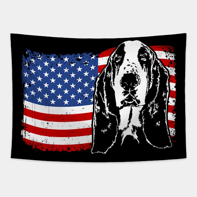 Proud Basset Hound American Flag patriotic dog Tapestry by wilsigns