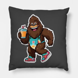 Hip Bigfoot wearing color sneakers, overalls and holding a drink. Pillow