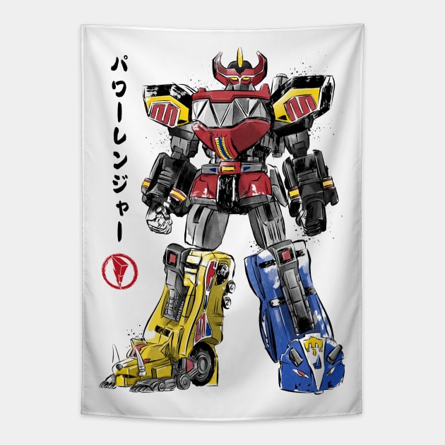 Mighty Morphin Megazord sumi e Tapestry by DrMonekers